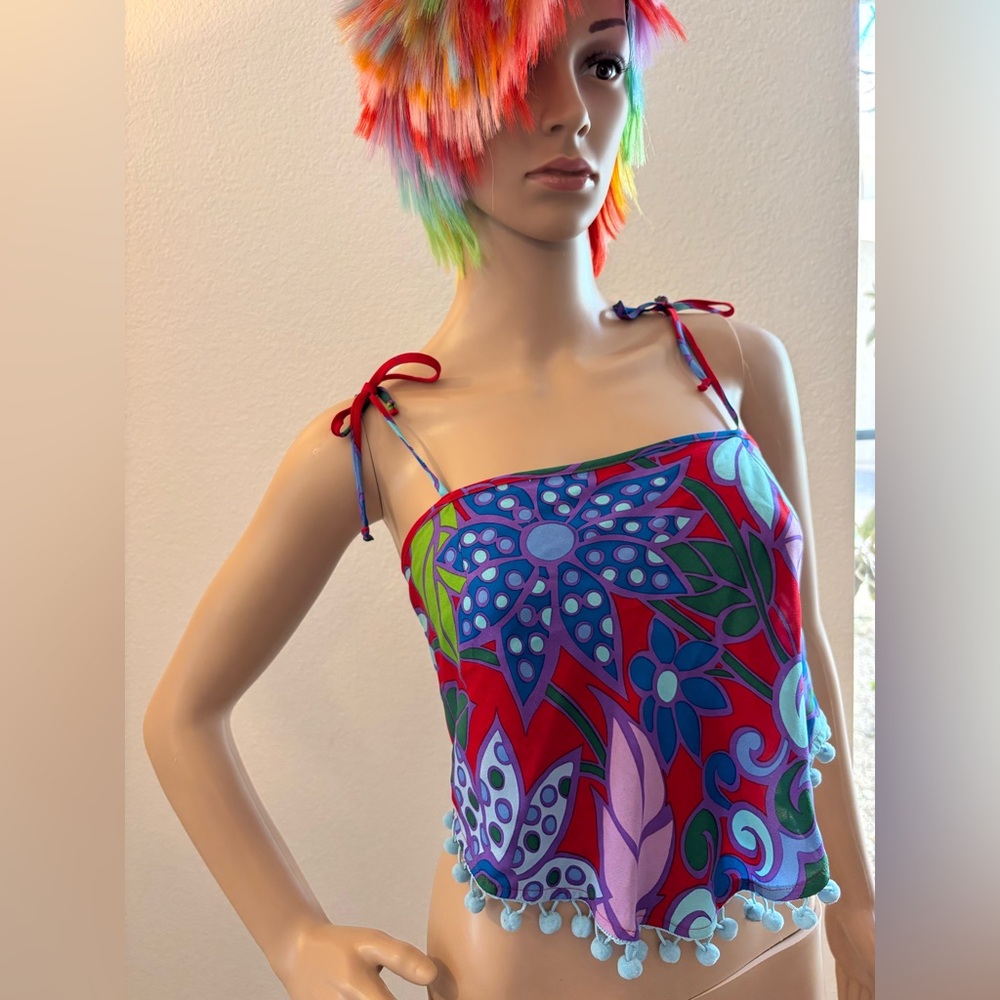 Designer Petro Zillow 100%Silk NWT Hankerchief tie Colorful Floral Women's Top - Picture 7 of 12